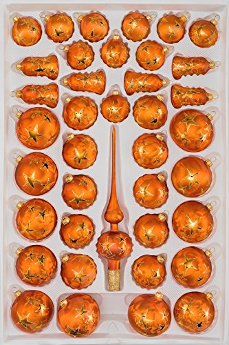 39 TLG. Glas-Weihnachtskugeln Set in Ice Orange Gold Goldener Stern - Christbaumkugeln Set - Weihnachtsschmuck-Christbaumschmuck von Navidacio