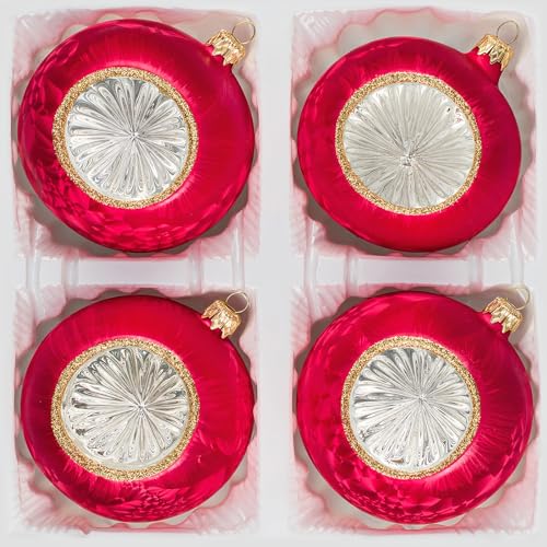 4 TLG. Glas-Weihnachtskugeln Set 10cm Ø in 'Vintage Ice Rot Gold' Christbaumkugeln -Reflektorkugeln -Christbaumschmuck 10cm Durchmesser Reflexkugeln von Navidacio