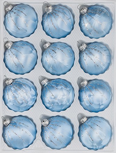 Navidacio 12 TLG. Glas-Weihnachtskugeln Set in Ice Blau Silber Regen- Christbaumkugeln - Weihnachtsschmuck-Christbaumschmuck von Navidacio