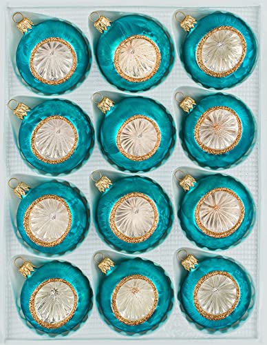 Navidacio 12 TLG. Glas-Weihnachtskugeln Set in 'Vintage Ice Petrol-Türkis Gold' - Reflektorkugeln - Reflexkugeln - Reflector Ball von Navidacio