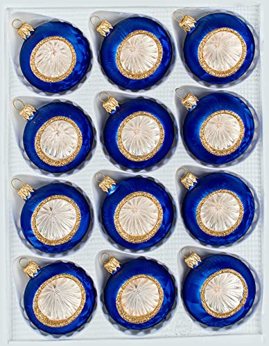 Navidacio 12 TLG. Glas-Weihnachtskugeln Set in 'Vintage Ice Royal Blau Gold' - Reflektorkugeln - Reflexkugeln - Reflector Ball von Navidacio