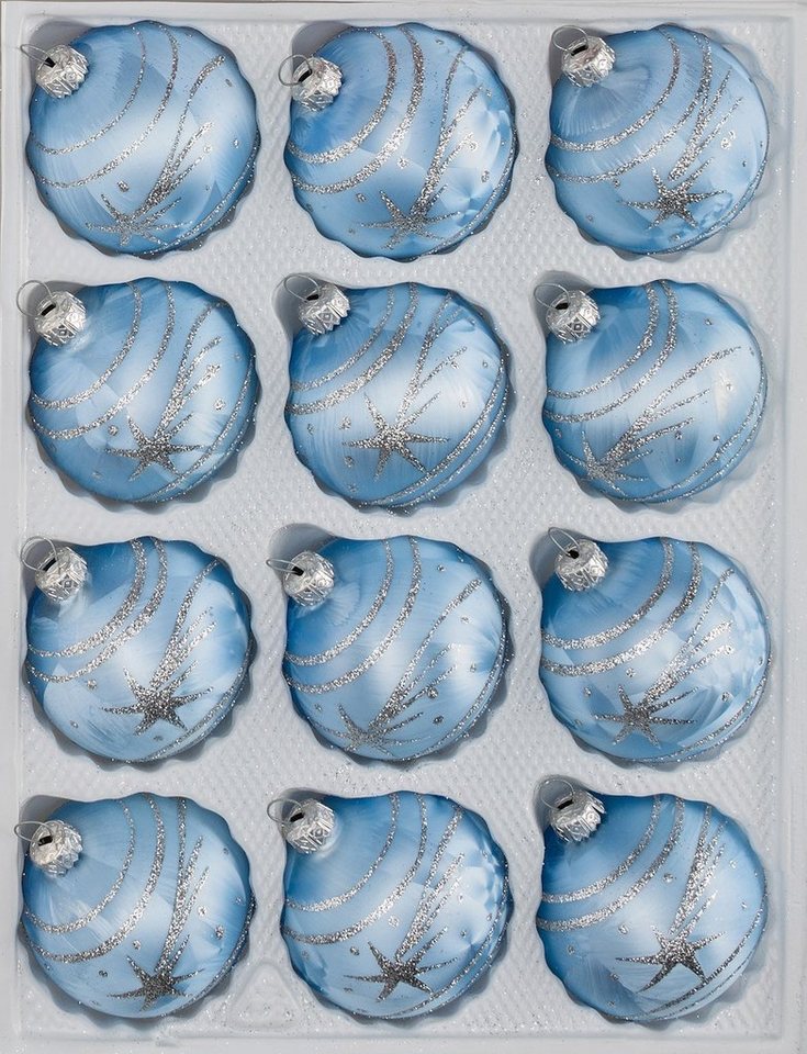 Navidacio Weihnachtsbaumkugel 12 tlg. Glas-Weihnachtskugeln Set in Ice Blau Silber Komet von Navidacio