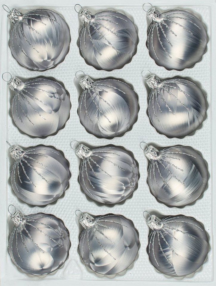 Navidacio Weihnachtsbaumkugel 12 tlg. Glas-Weihnachtskugeln Set in Ice Grau Silber" Regen" von Navidacio