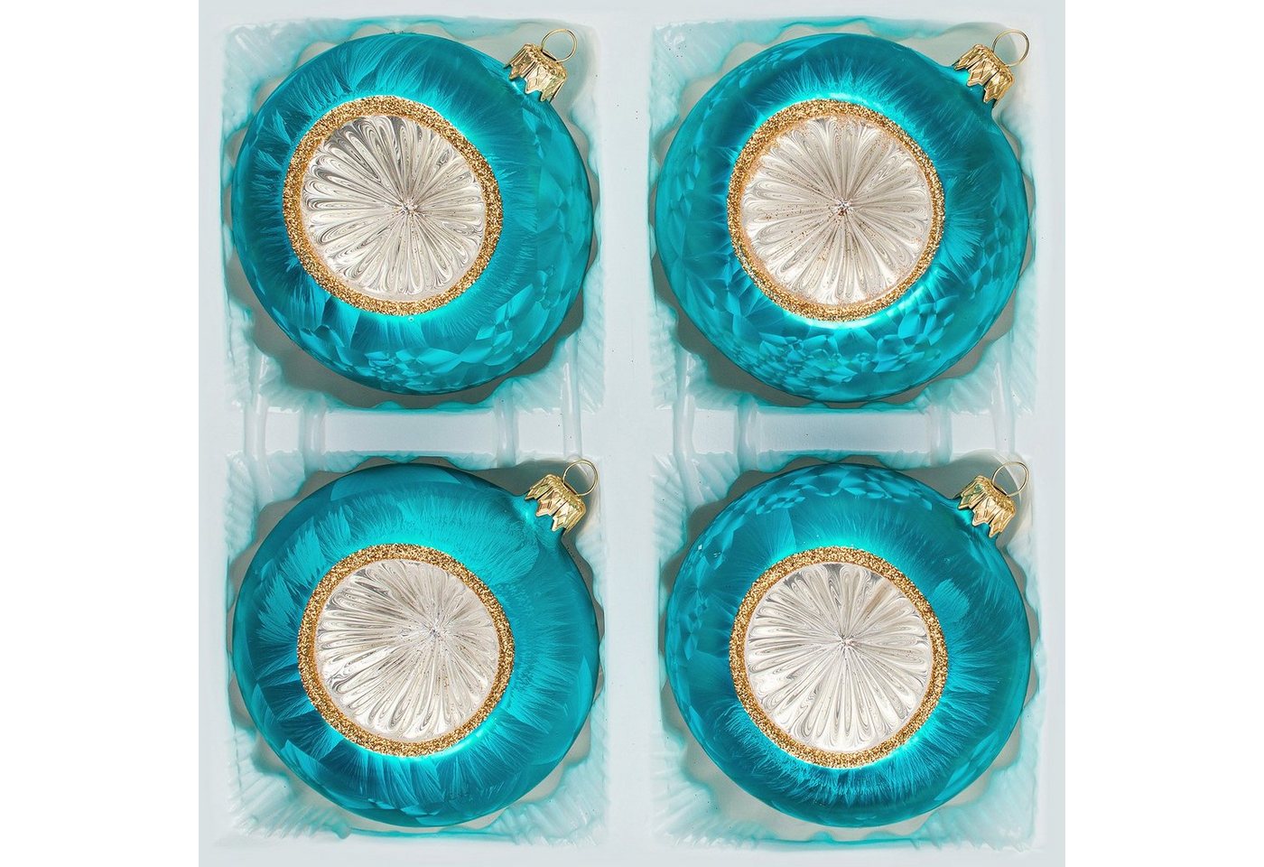 Navidacio Weihnachtsbaumkugel 4tlg. Glas-Weihnachtskugel Set 10cm Ø Vintage Ice Petrol-Türkis Gold"" von Navidacio