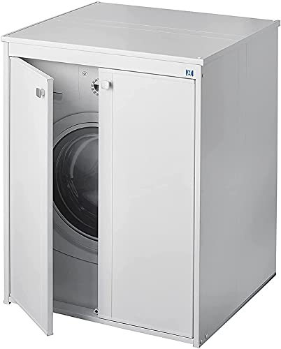 Negrari AM5012P Waschmaschinen-Abdeckung aus PVC-Kunstharz, feuchtigkeitsbeständig, Waschmaschine, Wäschetrockner, komplettes Montageset, für Innen- und Außenbereich, L70 x B60 x H94 cm, Weiß von Negrari