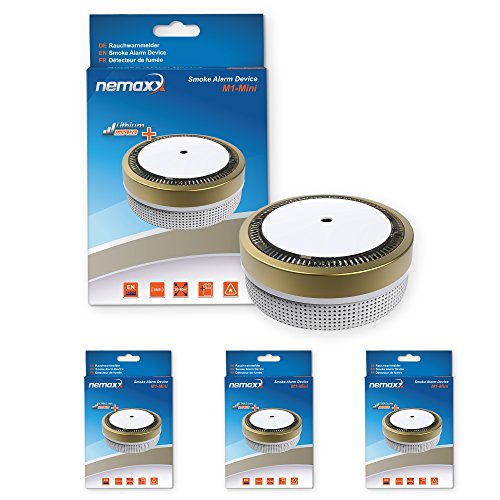 Nemaxx 3X Rauchmelder M1- Mini sensibler, photoelektrischer Rauchwarnmelder mit Lithiumbatterie Typ DC3V nach DIN EN14604-gold, Gold, 3er-Set, 3 Stück von Nemaxx