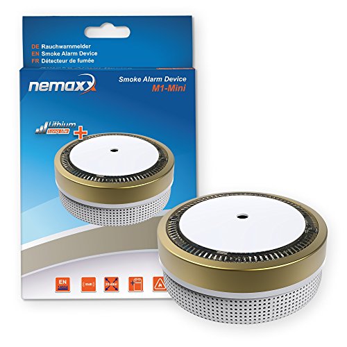 Nemaxx Rauchmelder M1- Mini sensibler, photoelektrischer Rauchwarnmelder mit Lithiumbatterie Typ DC3V nach DIN EN14604-gold, Gold, 1 Stück von Nemaxx
