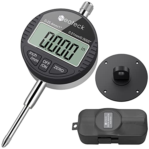 Neoteck Digitale Messuhr 0.01/0.0005'' Digital Messuhr Messtaster 0-25.4mm/1'' Digital Dial indicator Messgerät, für Labor, 3D Drucker, Werkstatt (Schwarz) von Neoteck