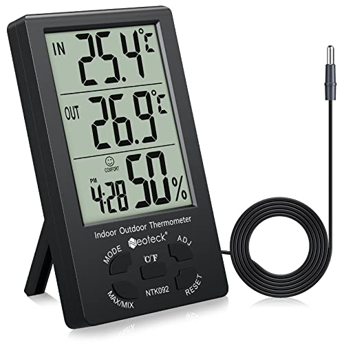 Neoteck Digitale Thermo Hygrometer Thermometer Feuchtigkeitsmesser Wetter thermometer Innen und Außen MAX MIN Messung der Temperatur und Luftfeuchtigkeit mit LCD Display von Neoteck