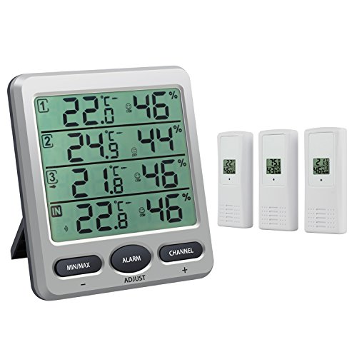 Neoteck LCD Thermometer Hygrometer mit 3 Fernbedienungssensoren Indoor/Outdoor Feuchtigkeit Temperatur Min/Max-Wert Alarm für Klimaanlagen,Büro,Hotel,Krankenhaus,Labor,Farm,Industrie usw. von Neoteck