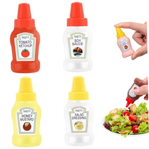 Neroyaner Ketchup -Flasche Mini Sauce Flasche mit Etiketten nachfüllbare Mini -Gewürzflaschen und Leckdosen tragbarer Gewürzbehälter oder Lunchbox Arbeit Picknick 4pcs 25ml von Neroyaner