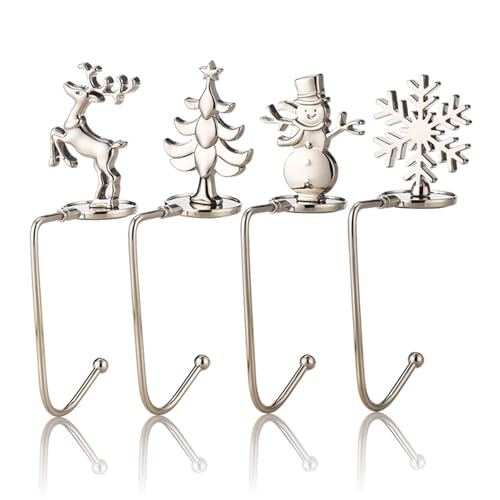 Neroyaner Weihnachtsstrumpfhalter Snowflake Reindeer Snowman Tree Strumpfhaken tragbare Strumpfhalter für Kamin Mantel Weihnachtsdekoration 4pcs von Neroyaner
