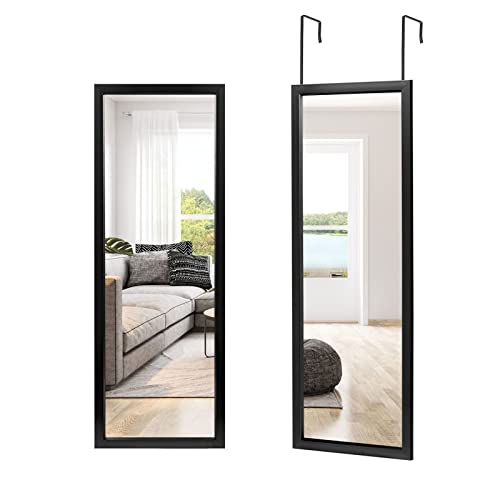 NeuType Full Length Door Mirror Over The Door Mirror Full Length Mirror Hanging Over Door or Leaning Against Wall or Mounted On Wall, Full Length Mirror Over The Door, 43"x16", Black, No Stand von NeuType