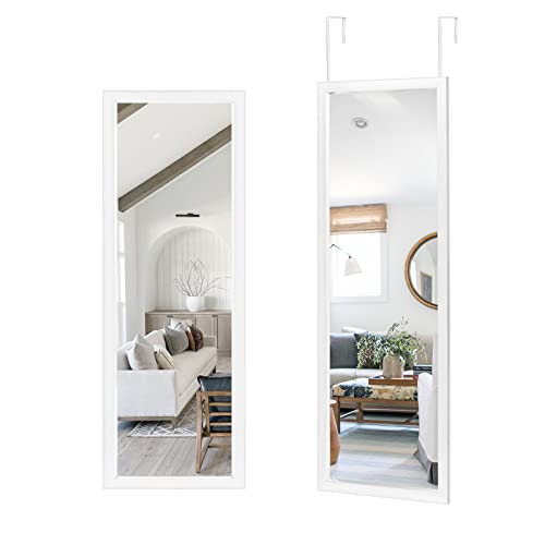 NeuType Full Length Door Mirror Over The Door Mirror Full Length Mirror Hanging Over Door or Leaning Against Wall or Mounted On Wall, Full Length Mirror Over The Door, 43"x16", White, No Stand von NeuType