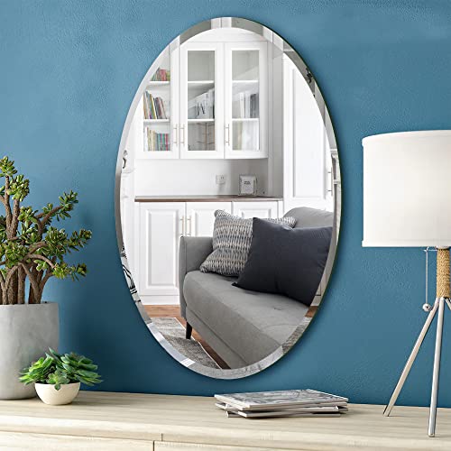 NeuType Wandspiegel, 91,4 x 61 cm, ovaler Spiegel, abgeschrägte Kanten, rahmenloser Spiegel, zum Aufhängen oder Anlehnen an die Wand, großer Spiegel für Schlafzimmer, Wohnzimmer, Eingänge von NeuType