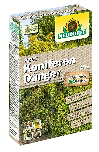 Neudorff Azet KoniferenDünger – Bio Koniferendünger mit viel Eisen sorgt für kräftig-grüne Blätter und Nadeln mit Sofort- & Langzeitwirkung, 2,5 kg von Neudorff