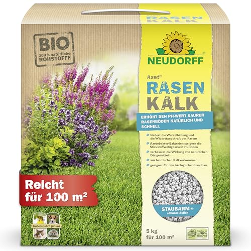 Neudorff Azet RasenKalk – Bio Rasenkalk erhöht den pH-Wert saurer Rasenböden schnell für einen kräftigen, grünen Rasen und beugt Moos vor, 5 kg für 100 m² von Neudorff