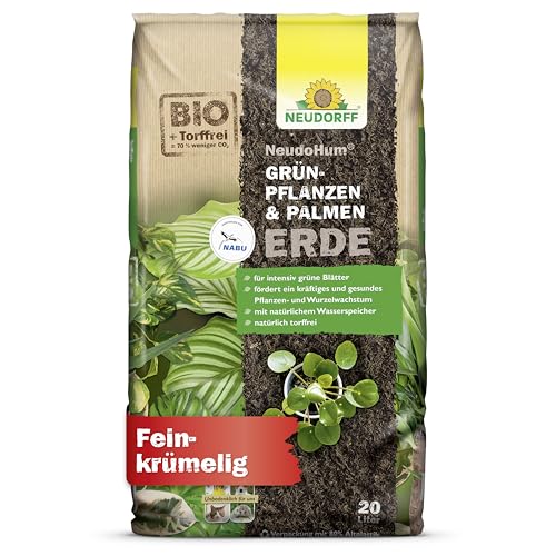 Neudorff NeudoHum Grünpflanzen- & PalmenErde – Torffreie Bio Erde, fördert gesunde Palmen und Grünpflanzen mit grünen Blättern wie z.B. Monstera, 20 Liter von Neudorff
