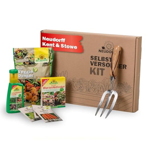 Neudorff Selbstversorger-Kit Frühling – Komplettset mit Veggiedünger, Wurzelaktivator, Schachtelhalm Extrakt, Samen und Kent & Stowe Handgabel, 1 Set von Neudorff