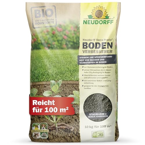 Neudorff Terra Preta BodenVerbesserer – Bio-Dünger mit Bio-Pflanzkohle zur nachhaltigen Bodenverbesserung aller Böden und Kulturen, 10 kg für 100 m² von Neudorff