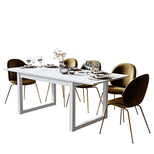 Newfurn Esstisch ausziehbar 160-200 cm inkl. Tischplatte Weiß Weiß Esszimmertisch Modern Skandinavisch - 160x75x90 cm (BxHxT) - Tisch Küchentisch Speisetisch - Esszimmer Wohnzimmer von Newfurn