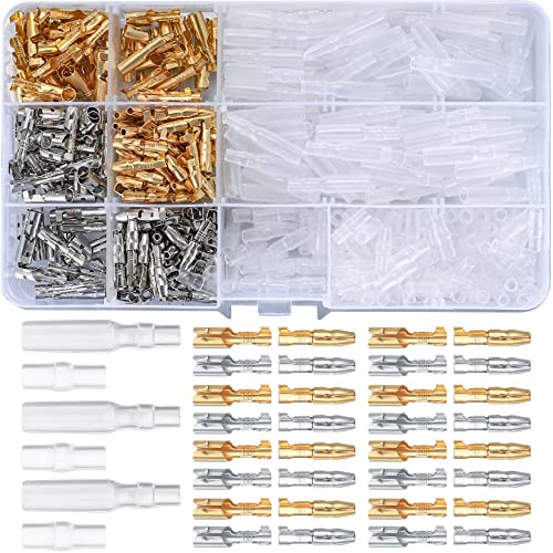 400 Stück 3,9 mm Rundsteckverbinder Kit, Messing Bullet Male & Female Wire Terminals Stecker mit Isolationsabdeckung, Bullet Stecker Rundstecker Kfz Rundsteckhülsen für Motorrad, Auto, LKW von Newoutset