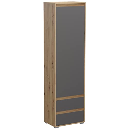 Newroom Schrank Grau Eiche Garderobenschrank Modern - 54x190x35 cm (BxHxT) - Kleiderschrank Hochschrank - [Aleo.Two] Flur Diele von Newroom