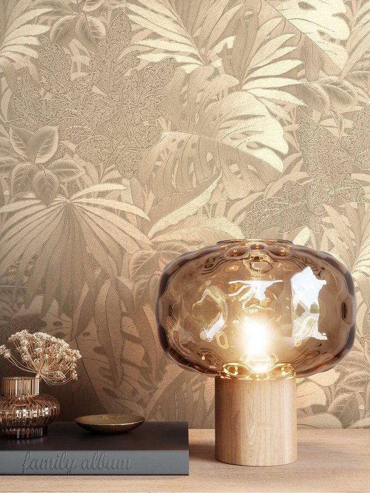Newroom Vliestapete, Gold Tapete Tropisch Glänzend - Dschungeltapete Blätter Floral Modern Dschungel Blätter für Wohnzimmer Schlafzimmer Küche von Newroom
