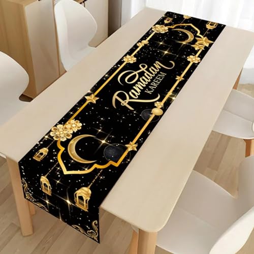 Eid Mubarak Tischläufer, Ramadan Tischläufer Ramadan Mubarak Tischläufer Eid Mubarak Table Runner Leinen Tischdecke Eid Mubarak Tisch Dekoration Eid Mubarak Dekoration Für Tisch (Black) von Nexoria