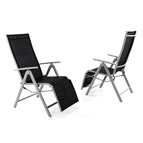 2er Set Nexos Gartenliege Sonnenliege Liegestuhl Relaxliege – für Garten Terrasse Balkon – klappbarer Gartenstuhl aus Alu & Kunststoff - schwarz grau von Nexos Trading