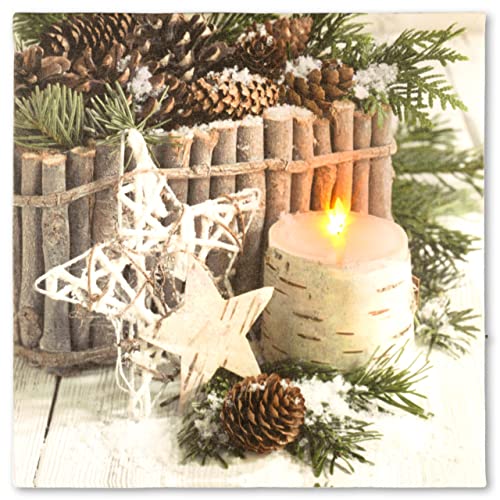 Nexos Trading LED Wandbild Leinwandbild Beleuchtung 30x30cm X-mas Kerze 1 LED Fotodruck Kunstdruck Leuchtbild Weihnachten Batterie Winteridylle Effekt-LED Advent von Nexos Trading