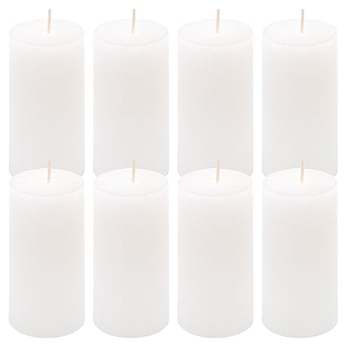 Rustik-Kerze Höhe 10 cm Ø 5 cm lange Brenndauer Rund-Kerze Säulenkerzen Kerzen-Deko Tafelkerzen Weihnachts-Kerzen Hochzeits-Deko (weiß, 8) von Nexos Trading
