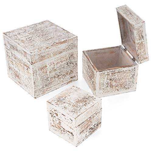 Nexos Trading DIVERO 3er Holzboxen – Set mit Deckel Vintage Holzkisten Staubox Aufbewahrungsbox in 3 Größen Stapelbox Regal-Box Schmuckschatulle Albacia Holz weiß von Nexos Trading