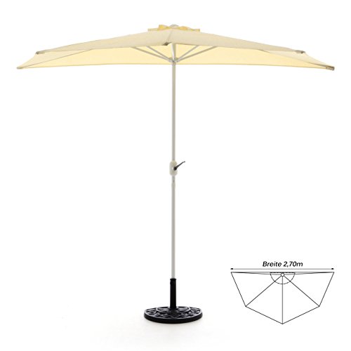 Nexos Komplett-Set Sonnenschirm Champagner Halb-Schirm Balkonschirm Wandschirm halbrund 2,70m mit passendem Schirmständer und Schirmschutzhülle von Nexos
