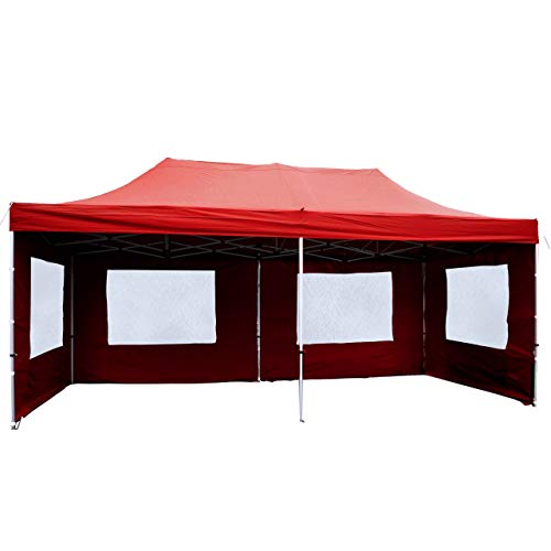 Nexos Profi Faltpavillon Partyzelt Pavillon 3x6 m mit Seitenteilen - hochwertige Ausführung - wasserdichtes Dach mit PVC-Coating - 270 g/m² incl. Tragetasche und Zubehör – Farbe: rot von Nexos Trading