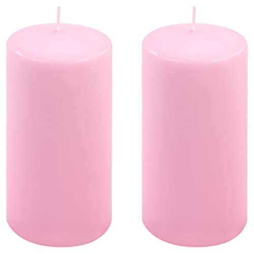 Stumpenkerze Höhe 15 cm Ø 7,5 cm lange Brenndauer Rund-Kerze Säulenkerzen Kerzen-Deko Tafelkerzen Weihnachts-Kerzen Hochzeit Xmas (pink, 2) von Nexos Trading