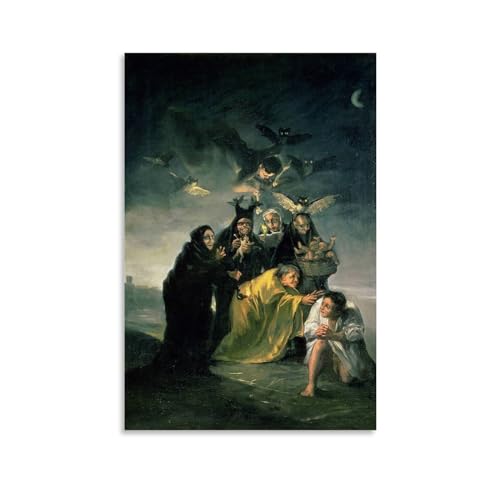 NgAnoh Witches' Sabbath von Francisco De Goya Leinwand gedruckt Poster Gemälde auf Leinwand Wandkunst Scroll Bild Druck Wohnzimmer Wände Dekor Häuser 30 x 45 cm von NgAnoh