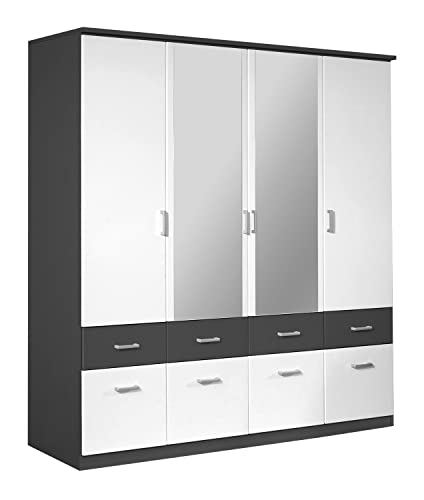 Kleiderschrank Schlafzimmerschrank Drehtürenschrank | 4-türig | Dekor | Grau | Weiß | 181x199x56 cm von Nicht Zutreffend