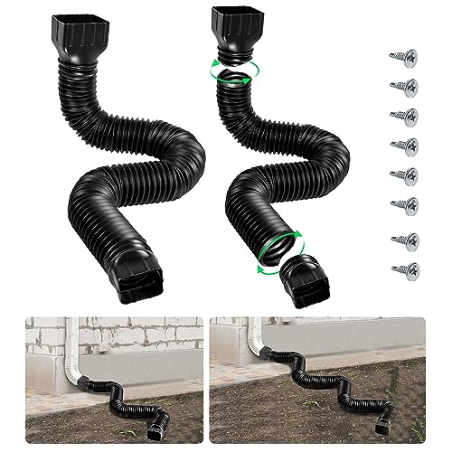 Niciksty Regenrinnen-Fallrohr-VerläNgerung, 2 Stück Flexible Regenrinne Fallrohr Ablauf, Verlängerung von 53-152cm Regenwasser Rohrverbinder, Downspout Umlenker (Schwarz) von Niciksty