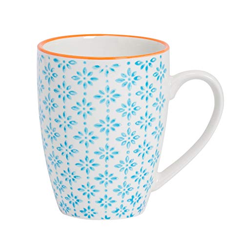 Kaffeebecher/Teetasse - gemustert - 360 ml (12,7 oz.) - Blaues/orangefarbenes Printmuster von Nicola Spring