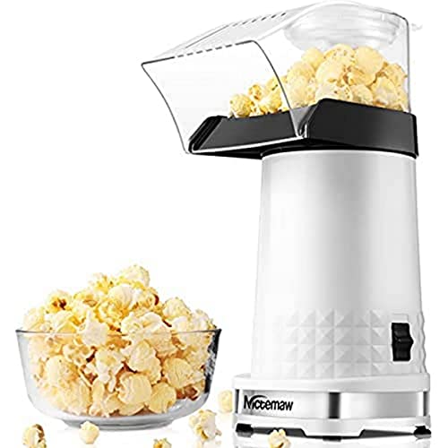 Nictemaw Popcornmaschine Weiß, 1200W Popcorn Maker, Fettfrei & Ölfrei, Gesundes Snack für zuhause von Nictemaw