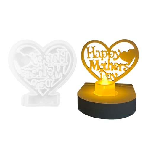 Niktule Glückliche Muttertagsform,Glückliche Muttertagssilikonform,Herzförmige Bastelform | Kerzenständer-Einsatz, Silikonform, Plug-in-Kerzenhalter, Zement-Gipsform, DIY-Harzform von Niktule