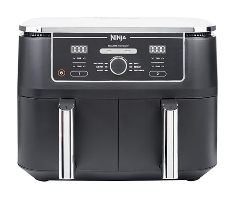 Ninja Foodi MAX Dual Zone Digitale Heißluftfritteuse, 9,5L Airfryer, 2 Fächer, Antihaftbeschichtung, spülmaschinenfeste Körbe, 6-in-1, 8 Portionen, Schwarz AF400EU von Ninja