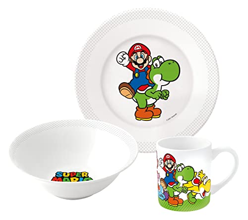 Nintendo Super Mario Frühstücksset (Schale, Tasse, Teller)/exklusiv joojee 12285 Weiß von Nintendo