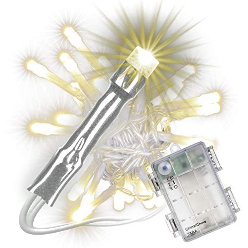 Nipach GmbH 20 LED Lichterkette warm-weiß mit Timer für Innen Aussen transparentes Kabel Batterie 2 Meter Weihnachtsdeko Partydeko Partylichter von Nipach GmbH