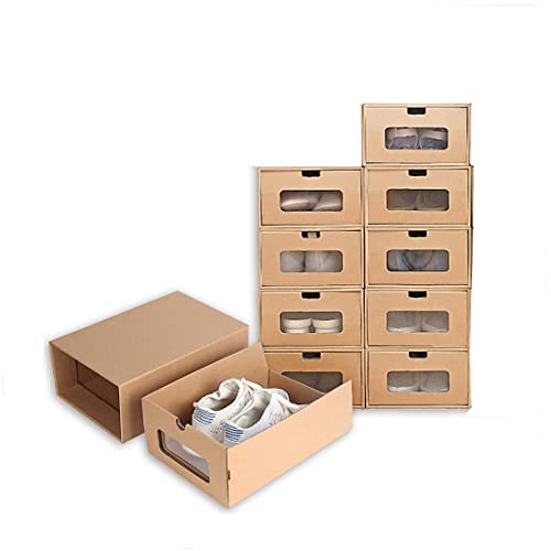 Nisorpa Kraftpapier Schuhkarton 10er Boxen-Set mit Sichtfenster & Schublade - Pappkarton aus Kraftpapier - Schuhbox Spielzeug-Box Aufbewahrung für Zubehör & Accessoires von Nisorpa