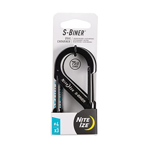 Nite Ize SB4-A1-3R3 S-Biner 4, Dual Gated Karabiner für Schlüssel und Ausrüstung, 3 Stück, schwarz/edelstahl Doppelkarabiner, 4-3-Pack von Nite Ize