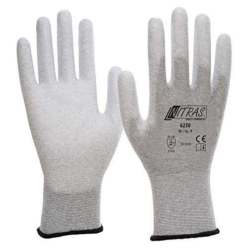 NITRAS ESD-Handschuhe, Schutzhandschuhe 6230 antistatisch, Touchscreen-Handschuhe - VPE 12 Paar, Größe:7 von Nitras