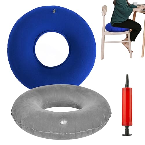 Hämorrhoiden Sitzkissen, 2 Pcs Nach Op Sitzring, Aufblasbar Weicher Sitzkissen, Orthopädisches Donut Kissen Rundkissen mit Pumpe, Sitzring Steißbein Entlastung Dekubitus Sitzkissen(Blau+Grau) von Nizirioo