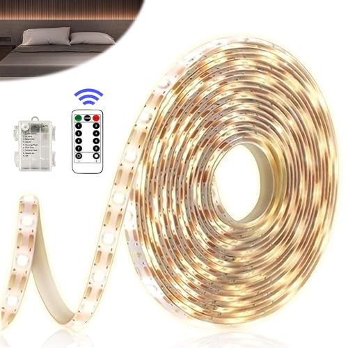 Nizirioo LED Streifen Batteriebetrieben LED Strip 5M 150 Batterie LED Strip mit Fernbedienung 8 Modi Stripes Wasserdicht LED Batterie led Streifen für Innen Außen Weihnachten Halloween (Warmweiß) von Nizirioo